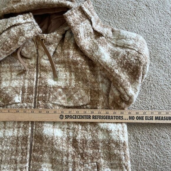 POLY BOUCLE ZIP SHACKET XXL tan plaid NWOT - Picture 9 of 16